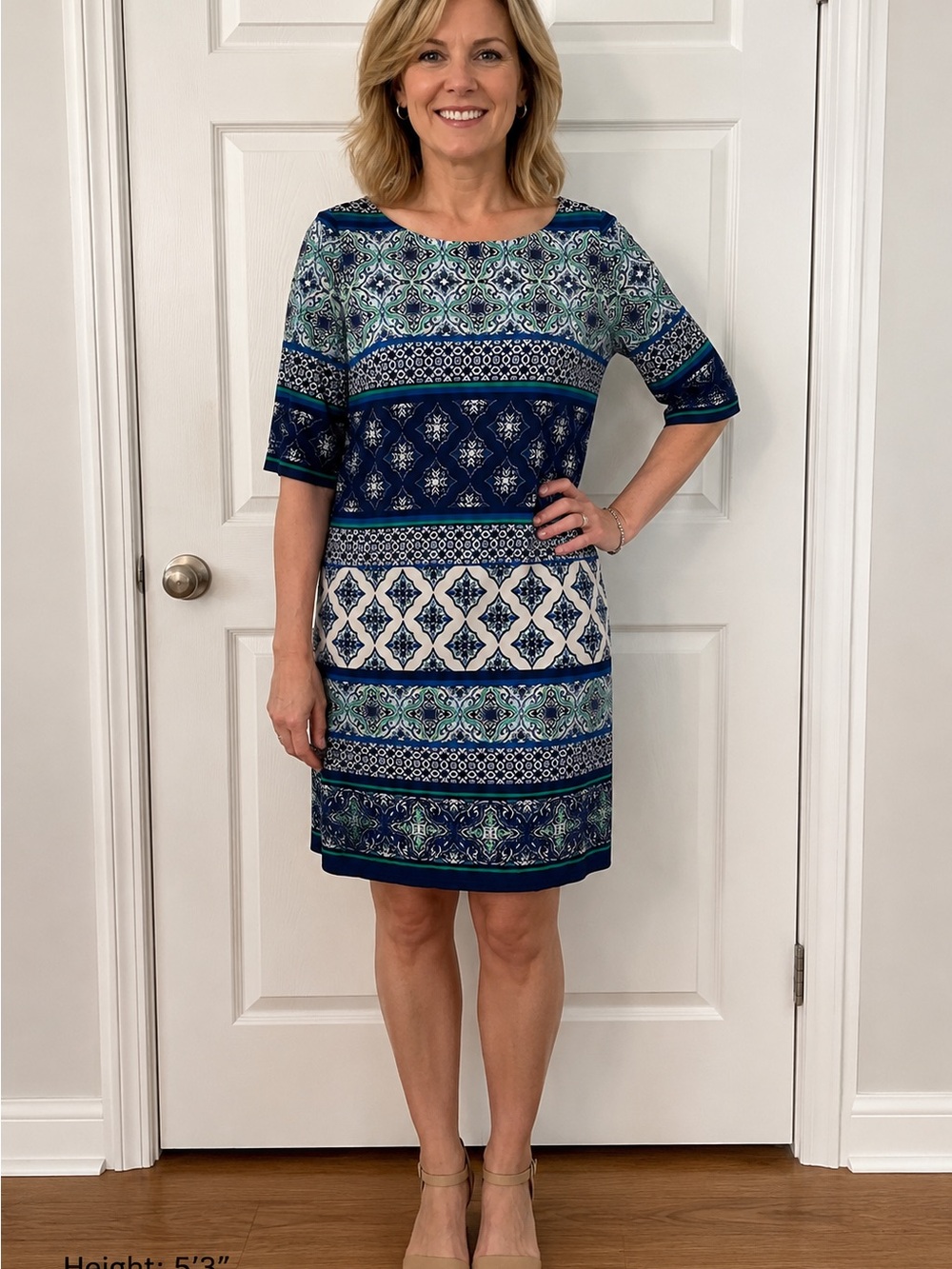Eliza J Navy and Teal Printed Shift Dress
